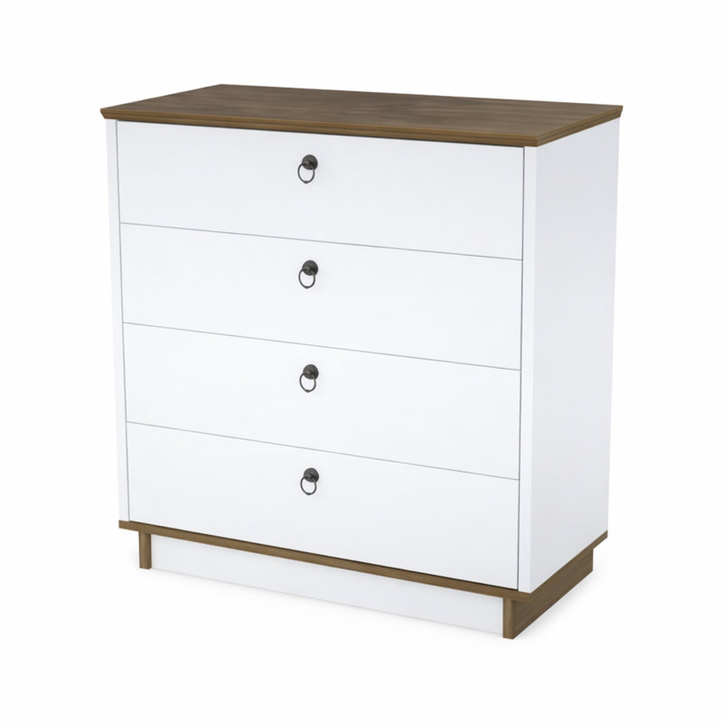 Yanaliz 4 Drawer 32" W Lingerie Chest, White/Walnut