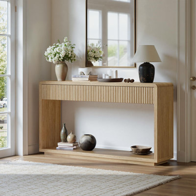 Table d'entrée 59 "avec tiroirs, console cannelée Boho, table de canapé avec rangement