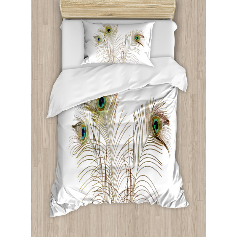 Ensemble de housse de couette éclectique blanc / vert en microfibre 3 pièces, Housse de couette simple + 1 taie décorative
