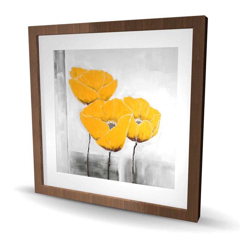 Trois fleurs jaunes - chambre à coucher industrielle, impression encadrée
