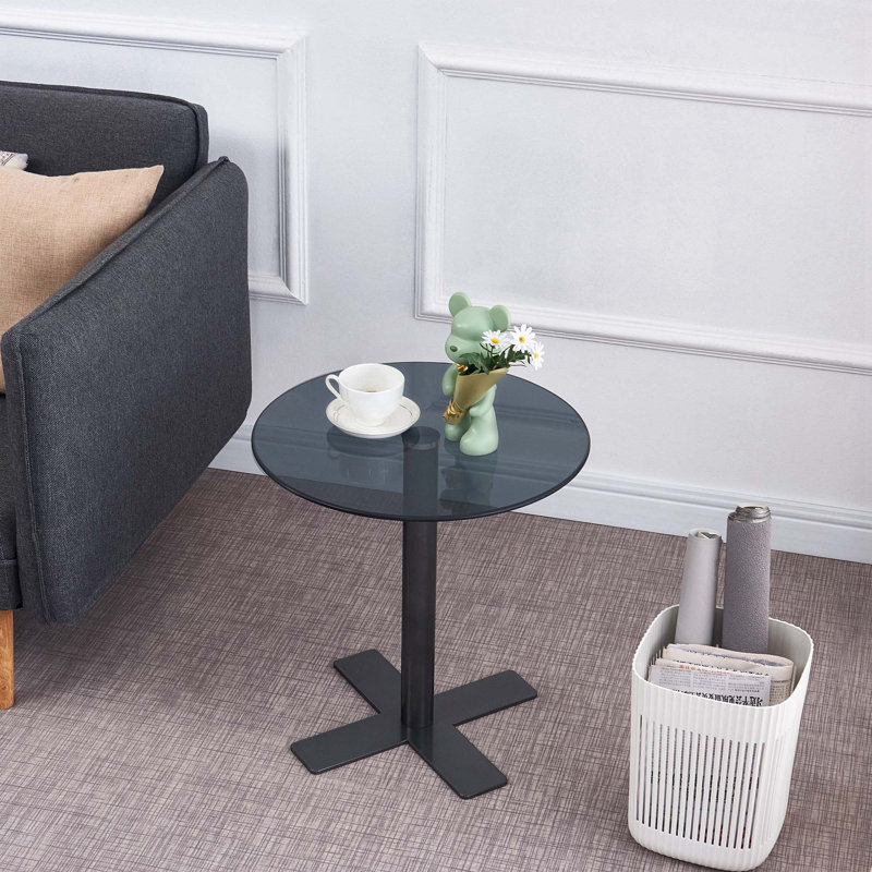 Katsura 18.89'' Glass Top Console Table, Black, Black
