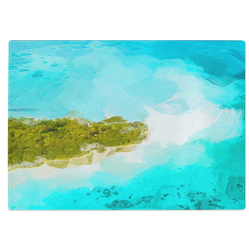 Tempered Glass Paradise Island Chopping Board, 39 cm W x 28.5 cm L