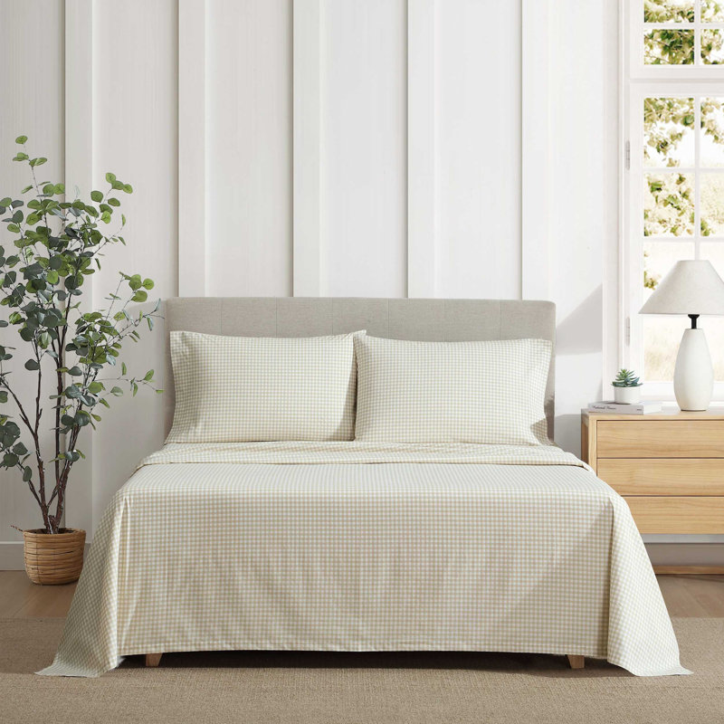 Ensemble de draps en percale de coton Shasta Lake , Ensemble de draps pour lit double avec 2 taies d'o, Petit guingan brun