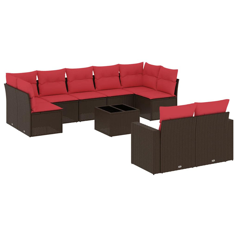  Ensemble de canapé de patio 10 pièces avec coussins en rotin de polyester brun (États-Unis seulement), Rouge, Brun