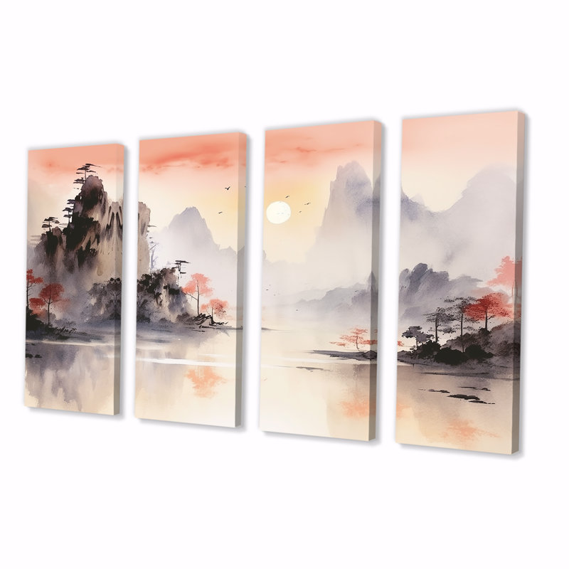 Tranquil Chinese Landscape Serenity I - China, art mural sur toile 4 pièces, H 28 po x l 48 po