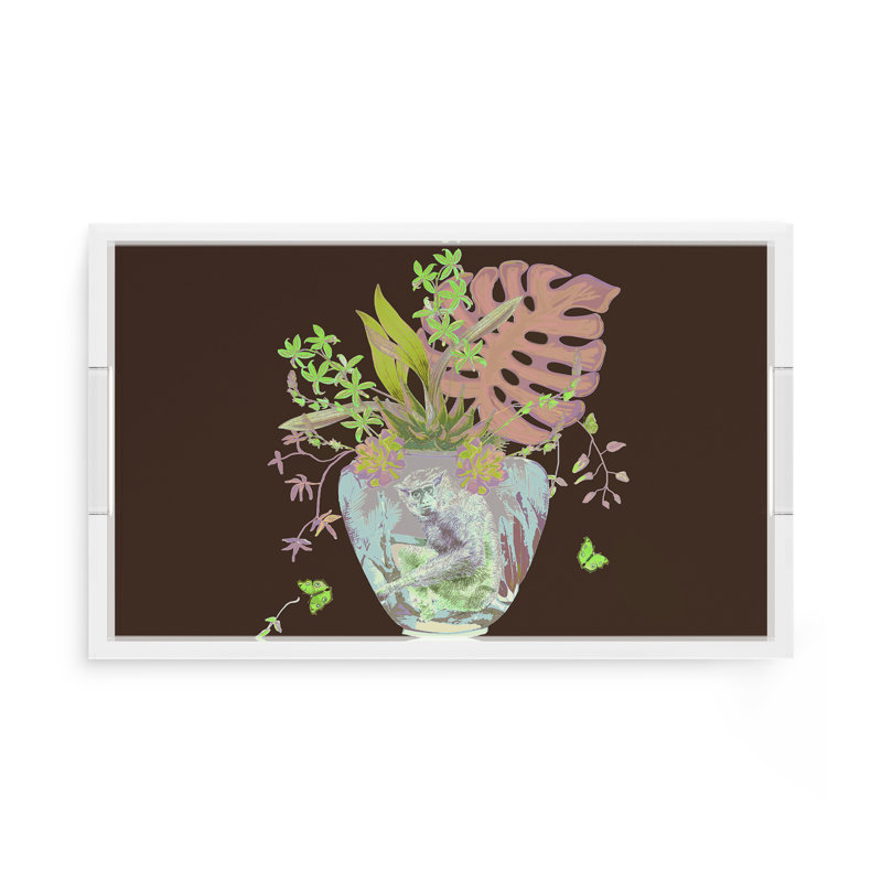 Monkey Large Jungle Acrylic Rectangle Decorative Tray, Chocolate Lime, 22.5"W x 14.5"D x 2"H