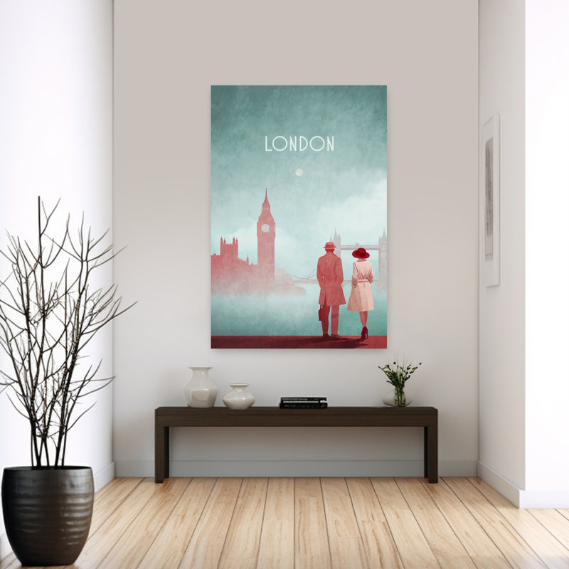 London - Big Ben And Tower Bridge Classic Elegant Retro City Wall Art Print 1 Piece Wrapped Canvas Wall Art