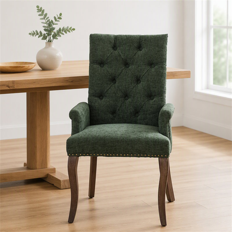 Chaise de salle à manger rembourrée en tissu de chenille, pieds courbés en bois massif, élégante chaise de salle à manger capitonnée pour salle à manger club, paquet simple