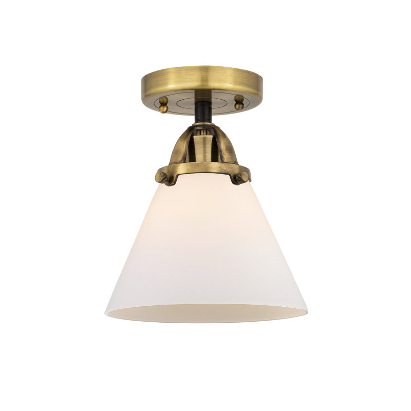 Plafonnier semi-encastré en verre à DEL, Blanc mat, H 9,5 po x l 7,75 po x P 7,75 po, Laiton antique noir