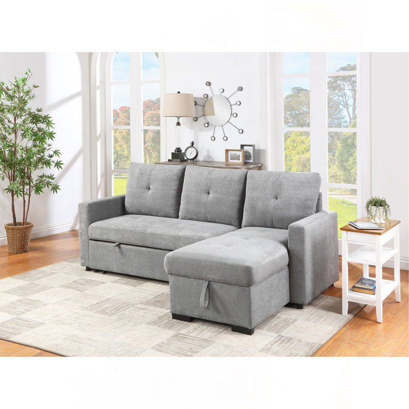 Canapé-lit modulaire réversible 87,5 po en tissu gris avec méridienne de rangement