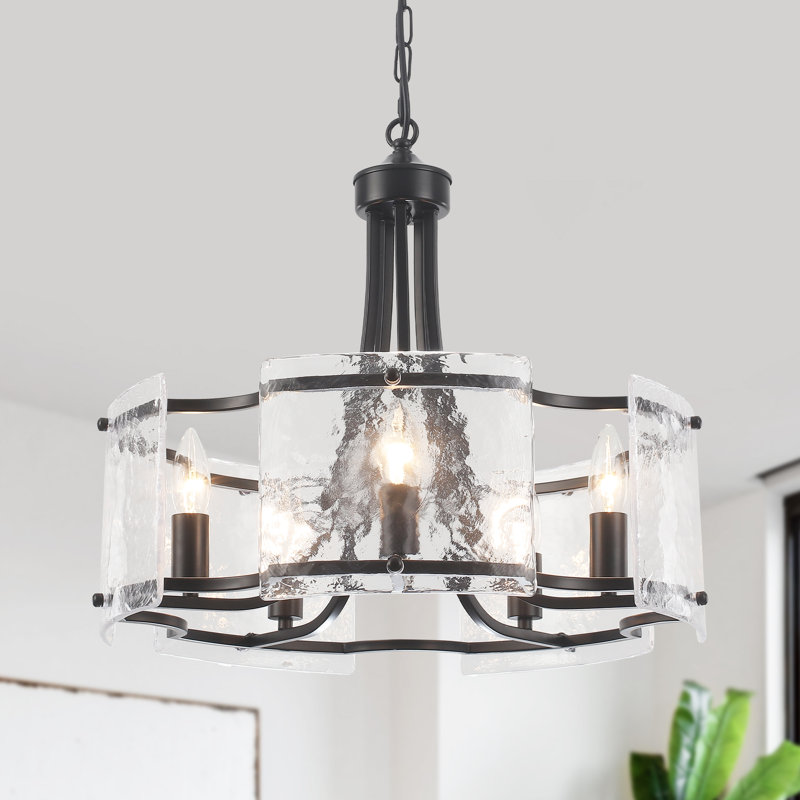 Hanshelmut 5 - Light 18.9" Dimmable Modern Drum Glass Chandelier Over Table Bedroom Light Fixture For Living Room Hallway Foyer Kitchen