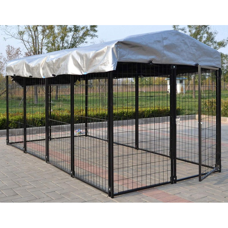 Heavy Duty Black Metal Dog Kennel with Waterproof Cover