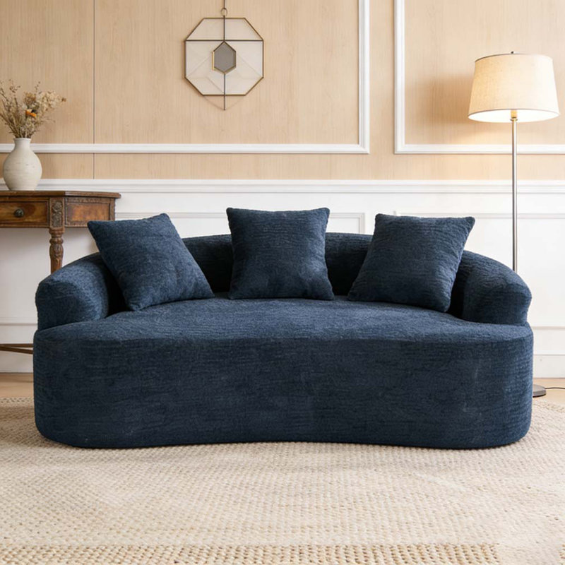 Causeuse incurvée Boneless: emballage compressé, tissu chenille, éponge 30D, sans assemblage, Bleu
