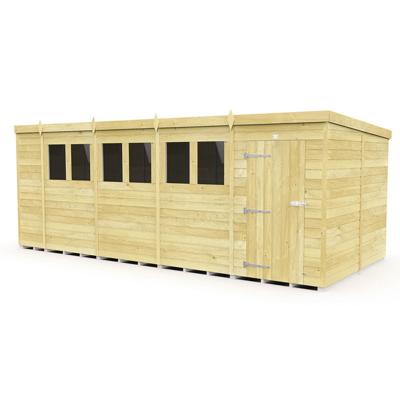 19ft x 8ft Pent Shed - Single Door with Windows