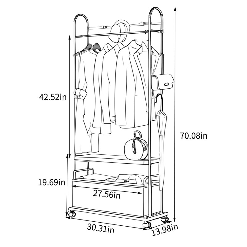 Portemanteaux en bois de cerisier avec rangement extensible, Noir