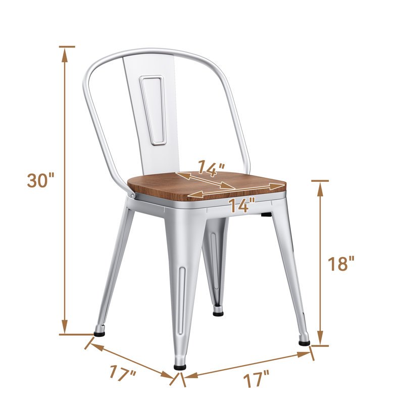 Chaise d'appoint à dossier haut 18 po avec sièges en bois, Argent argent
