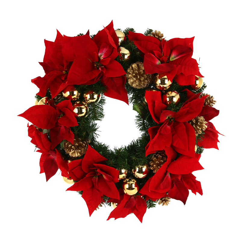 26" Holiday Poinsettia Wreath And 9' Garland