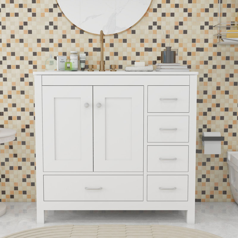 Ruthila 36'' Single Bathroom Vanity with Ceramic Top, White