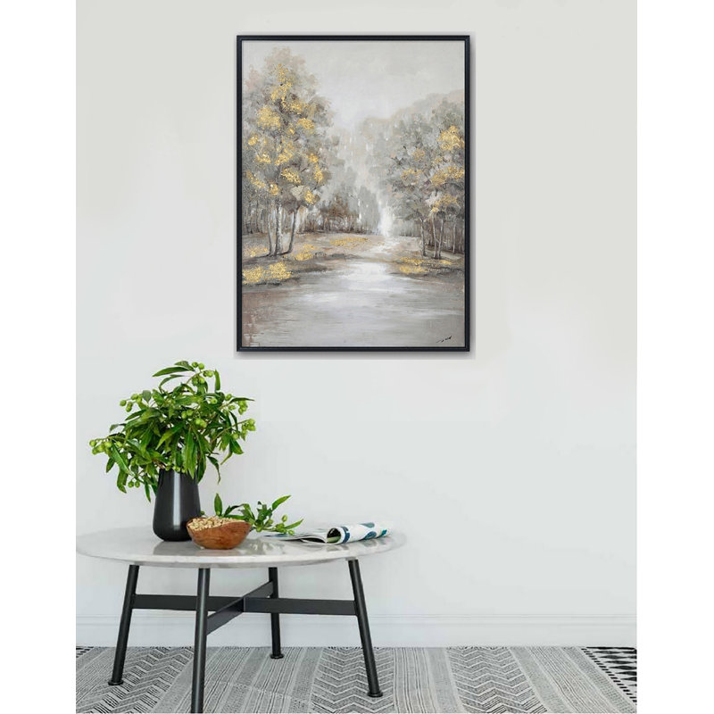 «Landscape Golden Trees» - Cadre flottant, reproduction d'art sur toile