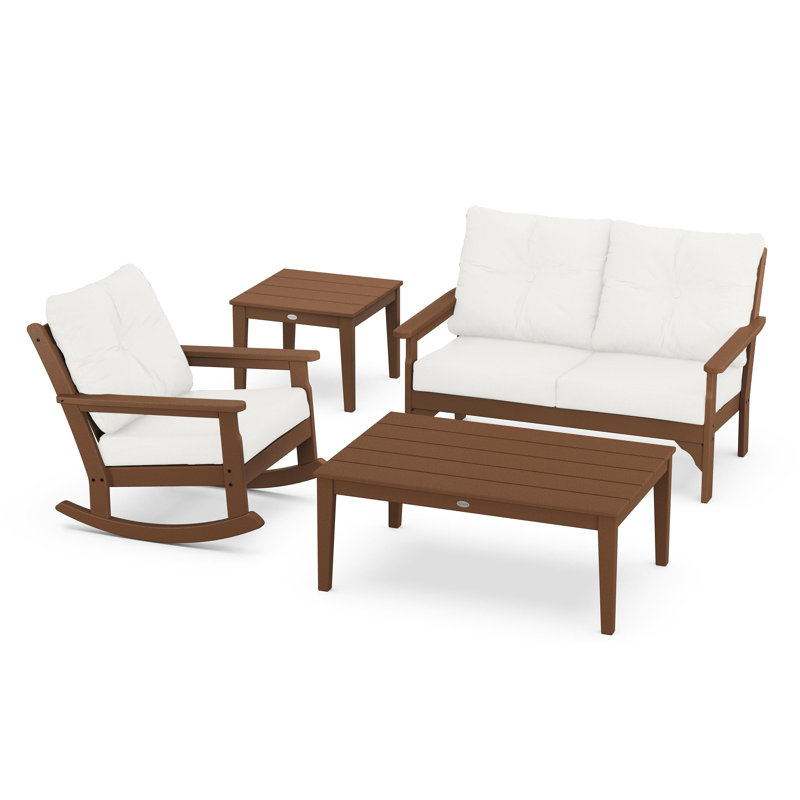 Vineyard 4-Piece Deep Seating Rocker Set, Natural Linen, Teak