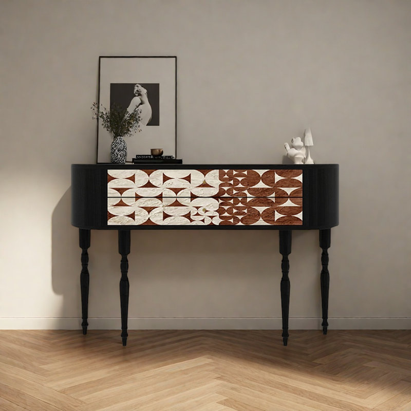 Console rétro avec 2 tiroirs, H 35,43 po x l 55,12 po x P 11,81 po