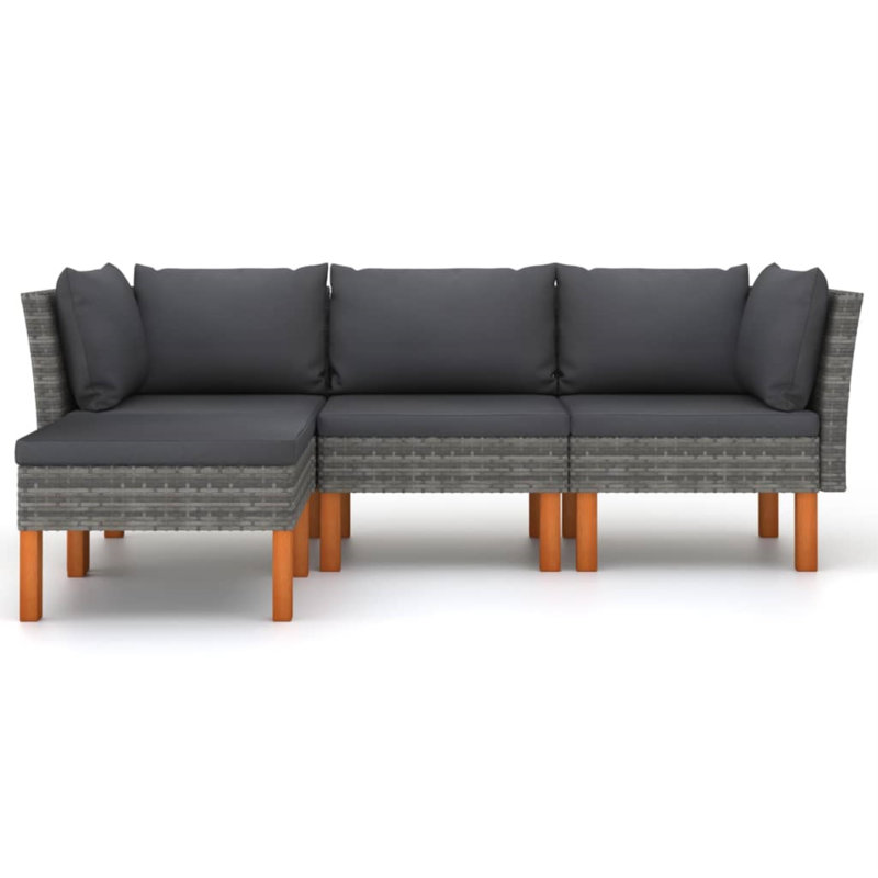 Ensemble modulaire de patio carré en eucalyptus avec coussins 23,6 po Torvi, gris, gris