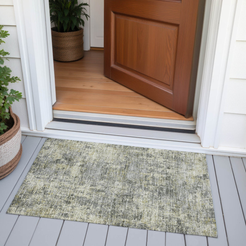 Machine Washable Indoor/Outdoor Xhevrie Pewter Rug, Rectangle 1'8" x 2'6"