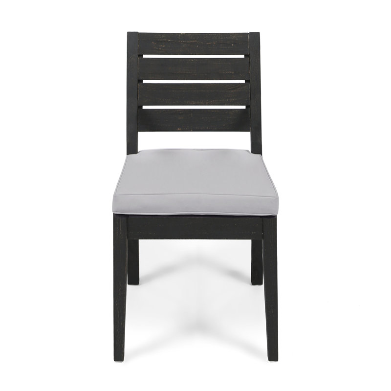 Chaise de salle à manger d'extérieur sans accoudoirs en bois d'acacia avec coussins (ensemble de 2), gris foncé sablé + gris clair