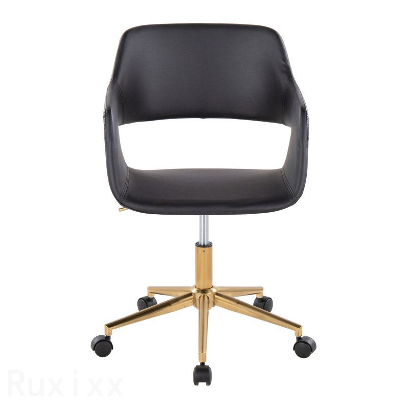 Gold Metal & Black Faux Leather Contemporary Task Office Chair, Gold, Black