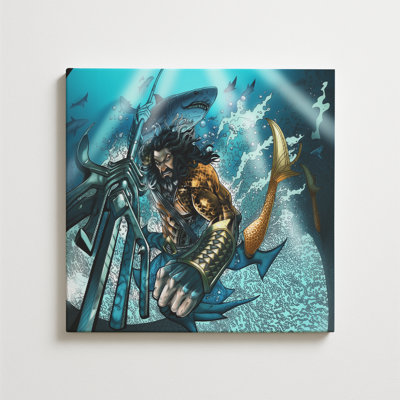 Aqqua Man Canvas Wall Art Decor by DC- Framed Wall Art Prints | Canvas Pictures for Living, Bedroom, Office- DC Comiics Wall Canvas Aesthetic Home Decor Photo Poster- Made in USA | 24x24