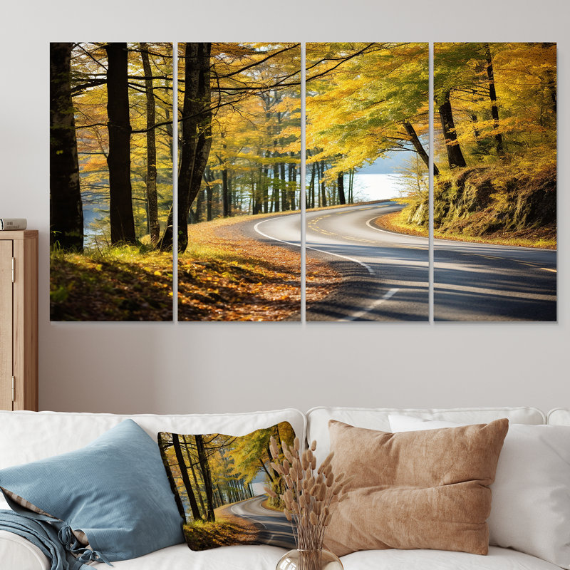 Autumn's Road Into The Forest III - Road, ensemble d'art mural 4 pièces, H 28 po x l 48 po