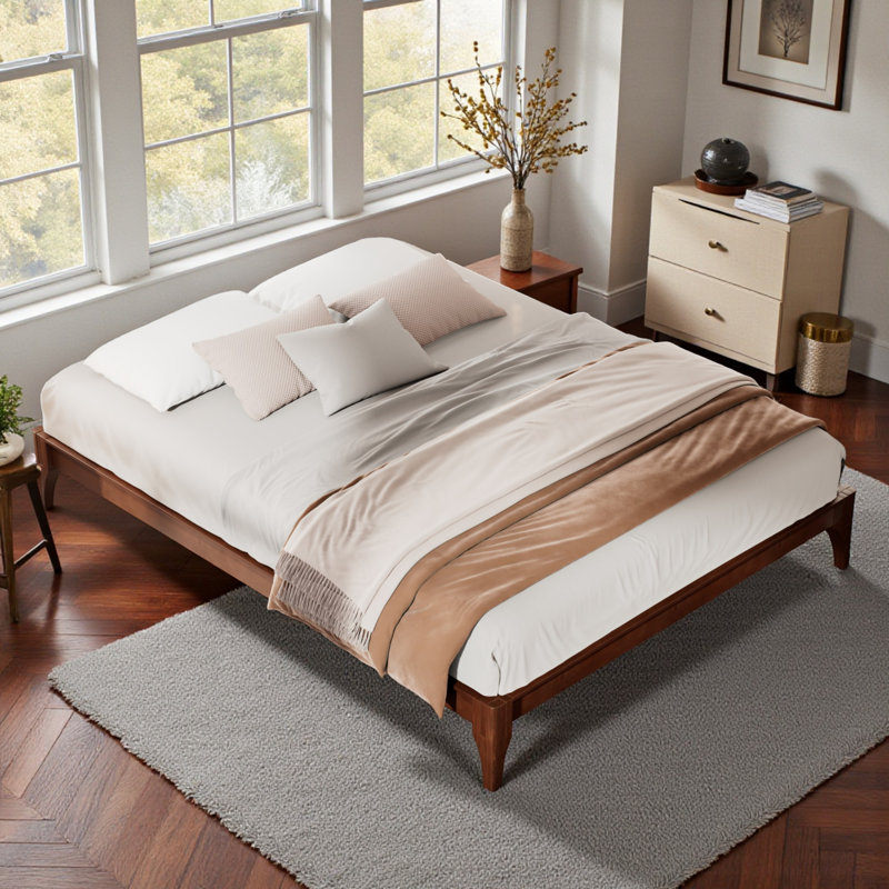 Base de lit plateforme en bambou - Support de lattes robuste, aucun sommier nécessaire, Grand, Chocolat
