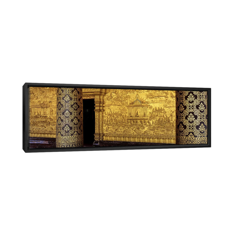 «Panoramic Wat Mai Luang Prabang Laos», reproduction de photo sur toile tendue, H 16 po x l 48 po x P 1,5 po, Cadre noir