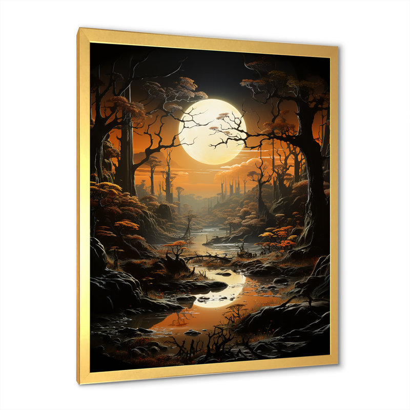 Éclipse au clair de lune, H 40 po x l 30 po x P 1,5 po, Encadrement doré