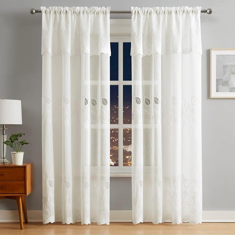 Hemlata Polyester Blend Semi Sheer Curtain Pair, Cream, 54" W x 84" L