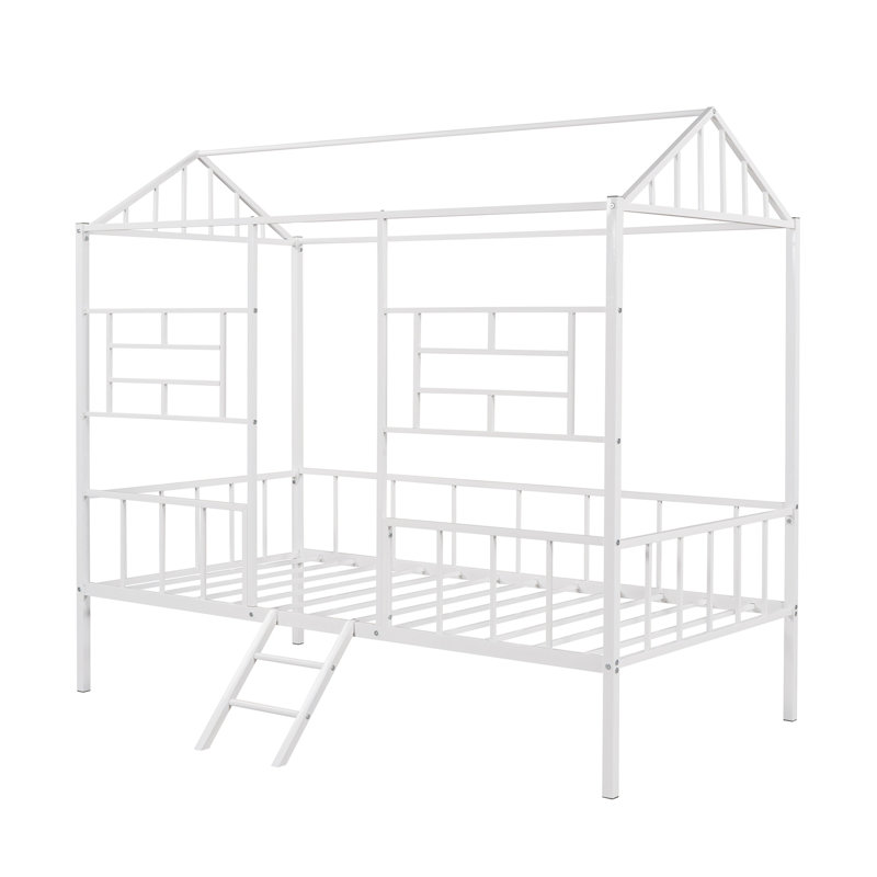 Structure de lit en métal pour lit simple avec support à lattes sans sommier blanc