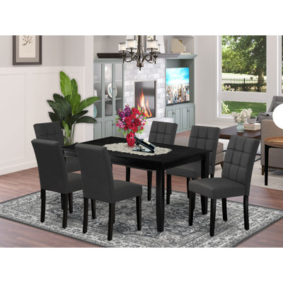 Ensemble de table de salle à manger 7 pièces comprenant une table de cuisine et 6 chaises en bois de polyester gris foncé avec dossier élégant - finition noire