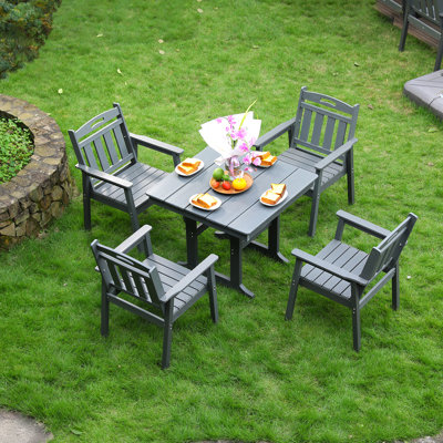 HDPE Outdoor Patio Dining Set, One Table And Four Chairs. The Outdoor Dining Furniture Has Sunshade Holes And Is Suitable. It Is Suitable For Lawns, Gardens, Backyards, And Pool Sides,Waterproof