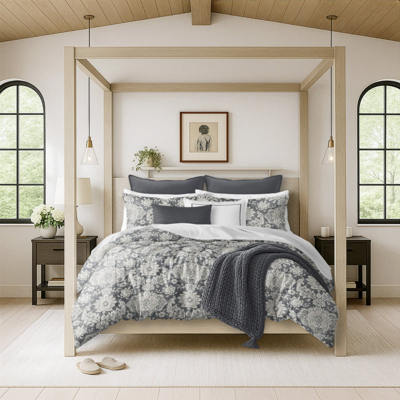 Ensemble d'édredon Indali coton standard, Édredon très grand super + 2 taies décoratives, Moka / gris anthracite