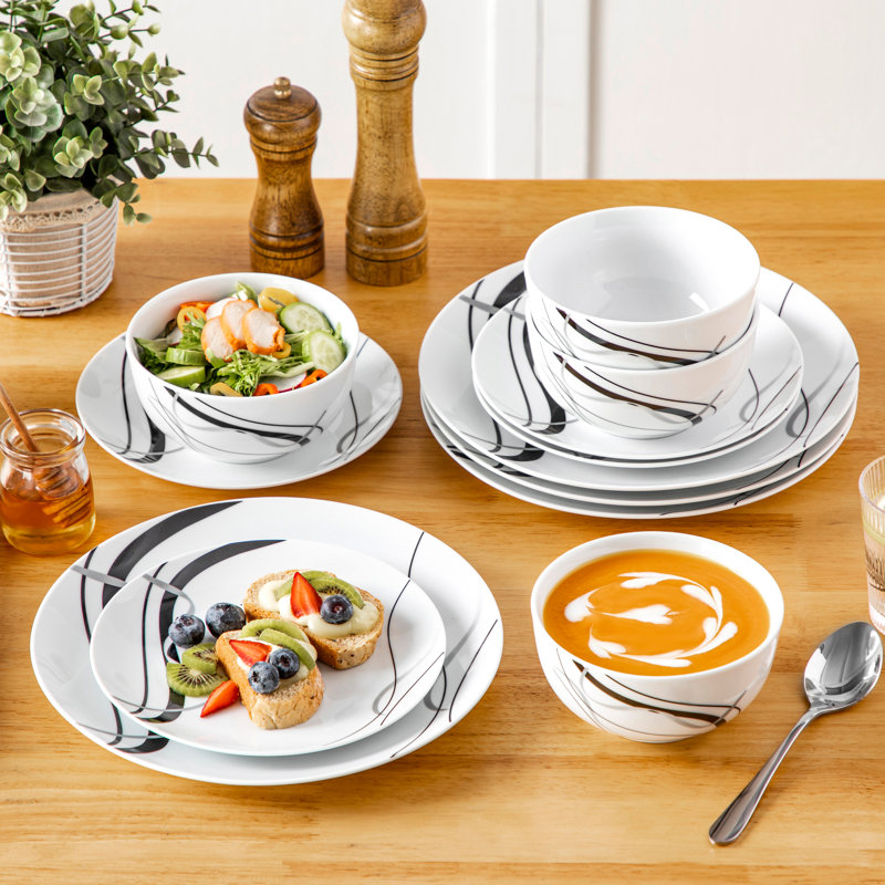 12 Piece Porcelain China Dinnerware Set - Service for 4 