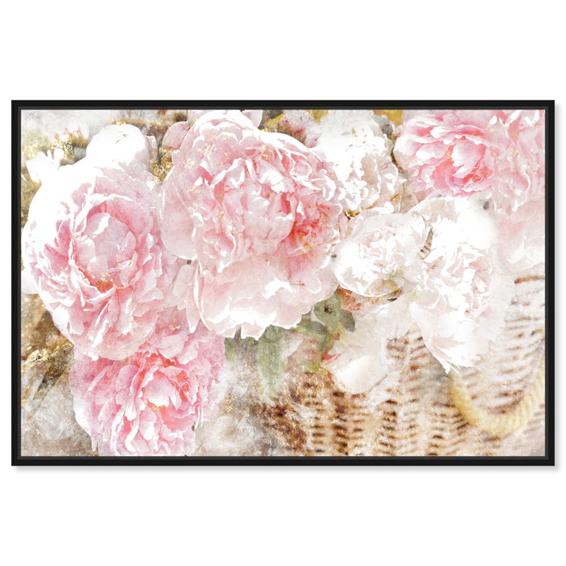 « basket o roses » par oliver gal, impression, Cadre noir, H 20 po x l 30 po