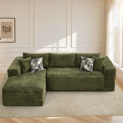 Modular 3-Seat Sectional Sofa With Chaise, Deep Seat Faux Fur Couch, No-Assembly Plush Lounge Sofa With Wide Armrests And 4 Decorative Pillows For Living Room Or Apartment