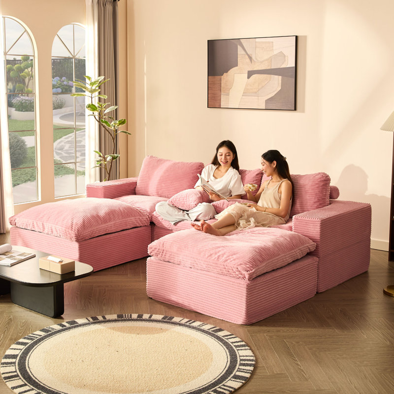 Corduroy Sofa, Pink, 268cm-3U