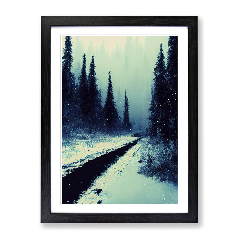 Winter Forest At Dusk - Single Picture Frame Print, 34cm H x 25cm W x 2cm D, Walnut