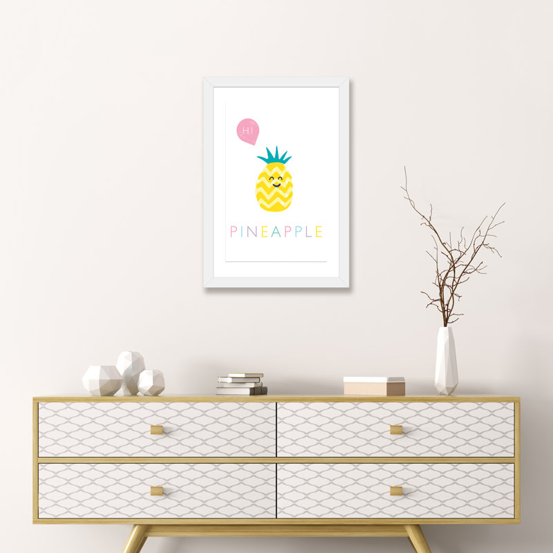 Ananas - reproduction d'impression, Blanc, H 24 po x l 16 po x P 1 po, Papier encadré blanc
