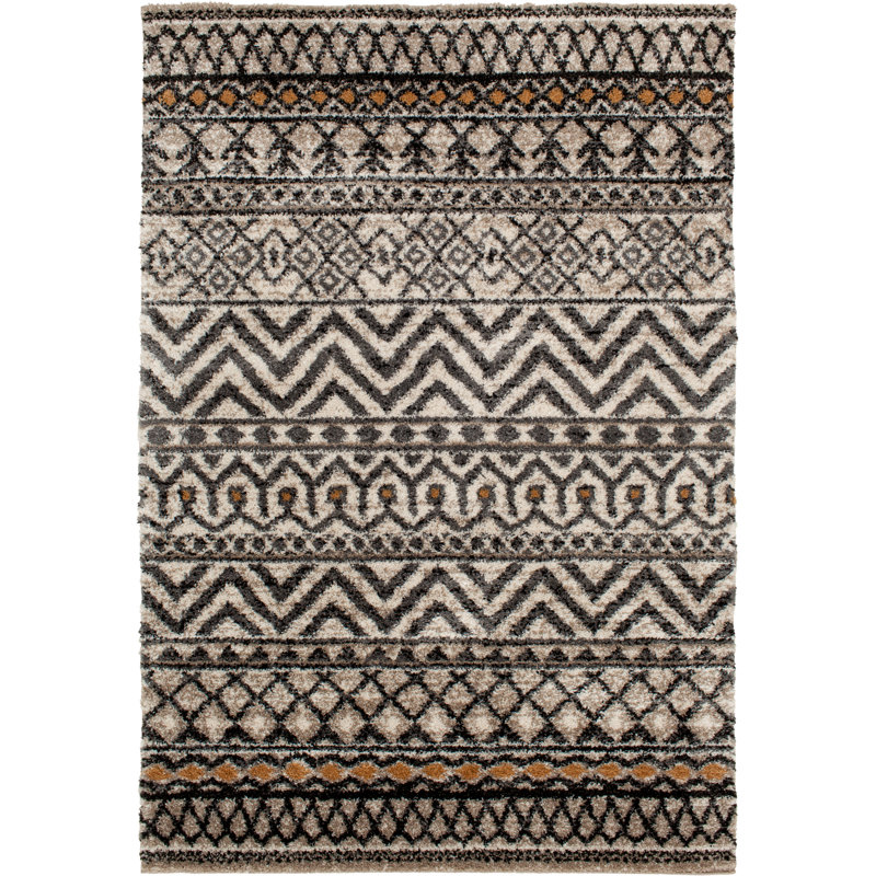Tapis rectangulaire rayé brun Rousey, Rectangle 7 pi 10 po x 9 pi 10 po