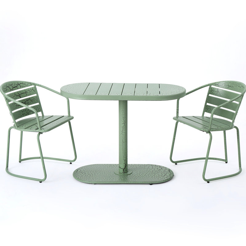 Patio Bistro - Iron, Matte Teal Finish, Complements Backyard, 2 Chairs & Table Elegant Garden Backyard Iron Made, Teal, Oval For