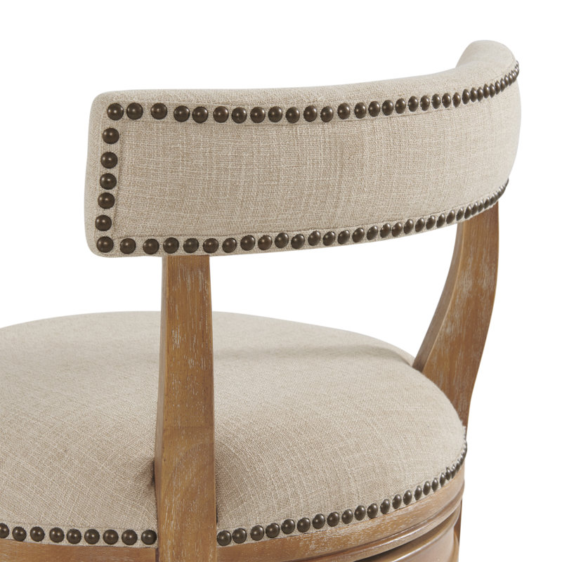 Hanover Swivel Counter Height Bar Stools, Set of 2, Weathered Brown and Beige, Faux Linen Upholstered Seat, Steel Memory Return Swivel, Rubberwood Frame, 20 in. W x 22 in. D x 37 in. H
