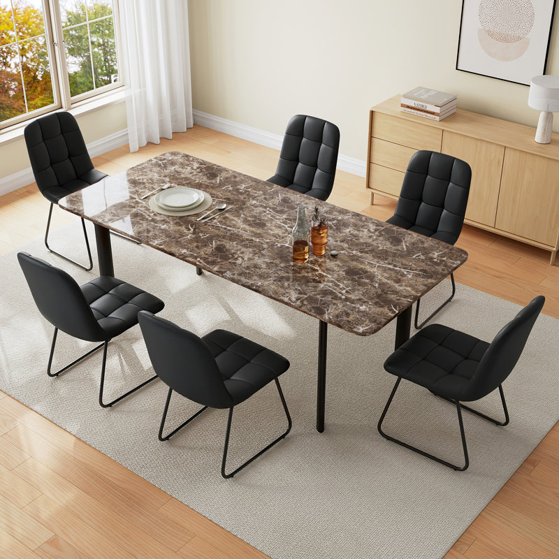 7 Piece Mdf Dining Table Set, Extendable Rectangular Table , Modern Kitchen Dining Table Set, Dining Table With 6 Dining Chairs