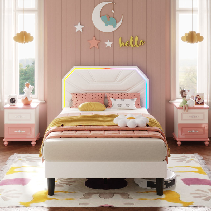 Bed Frames With Lighted Headboard, Twin, Pink